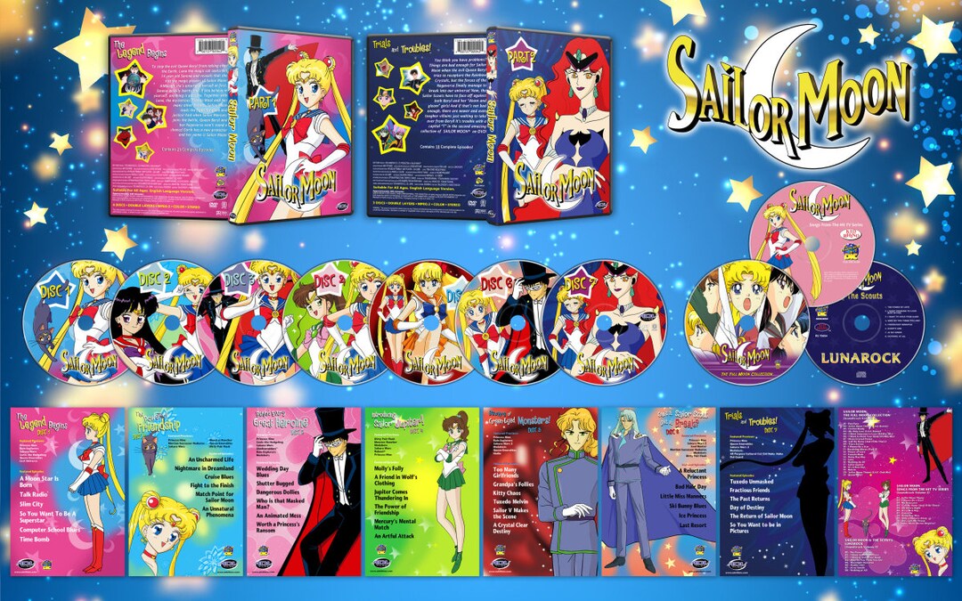 Sailor Moon (Season 1 - 5 + Crystal + 3 Movie + Eternal 1&2) ~ English  Version ~