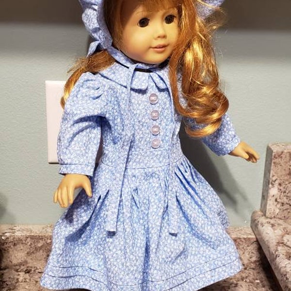 Laura Prairie style dress and bonnet for 18" Doll. Two different fabrics available.