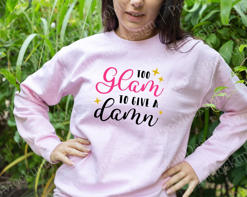 Download Mockup Gildan 18000 Pink Sweatshirt Mockup with girl model ...