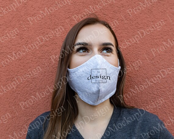 Download Face Cotton Mask Mockup With Girl Lifestyle Model Unisex Etsy PSD Mockup Templates