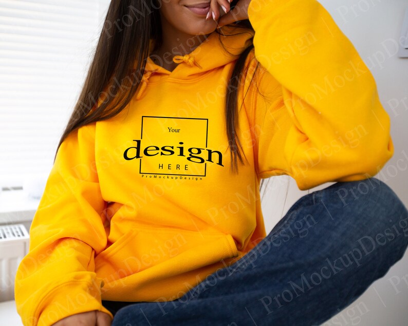 Download Mockup Blank Gildan 18500 Gold Hoodie Sweatshirt Mock up mit | Etsy