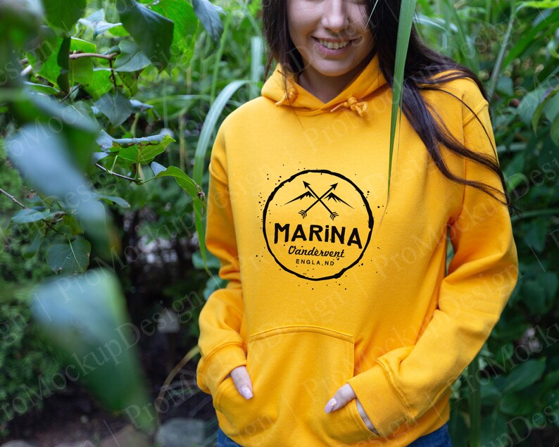 Download Mockup Blank Gildan 18500 Gold Hoodie Sweatshirt Mock up ...