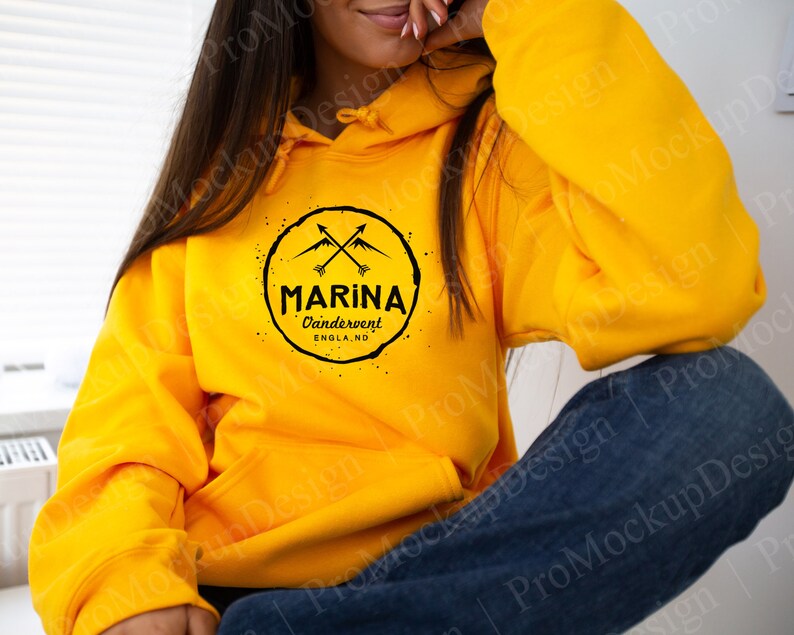 Download Mockup Blank Gildan 18500 Gold Hoodie Sweatshirt Mock up ...