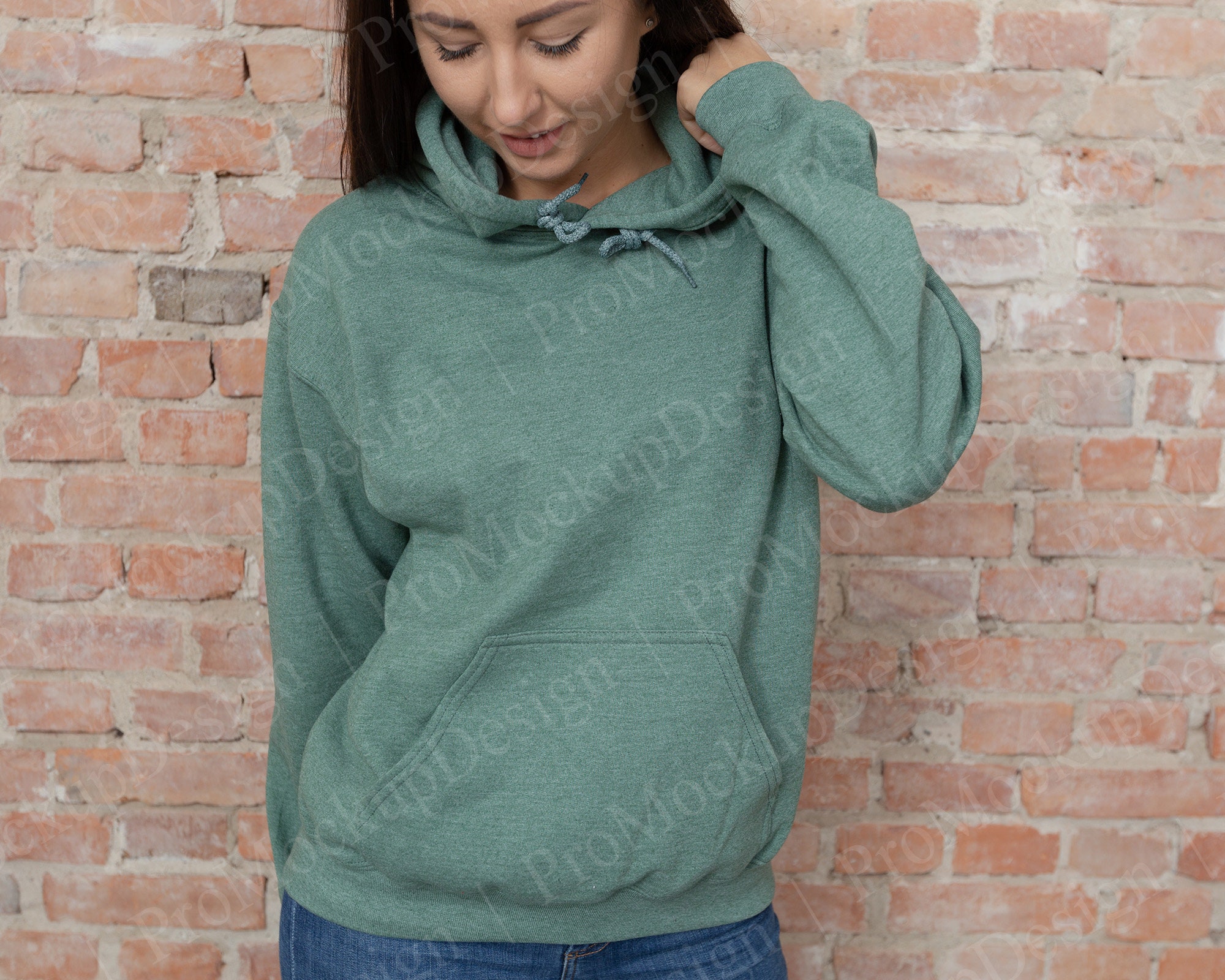 Mockup Blank Gildan 18500 Heather Sport Dark Green Hoodie | Etsy
