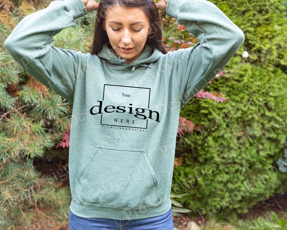 Mockup Blank Gildan 18500 Heather Sport Dark Green Hoodie - Etsy