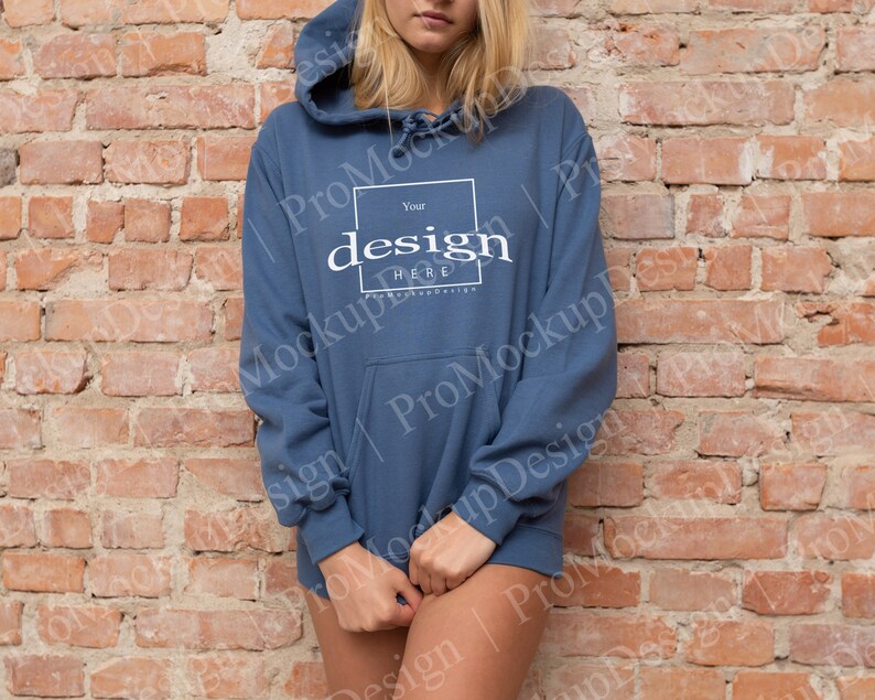 Download Mockup Blank Gildan 18500 Indigo Blau Hoodie Sweatshirt ...