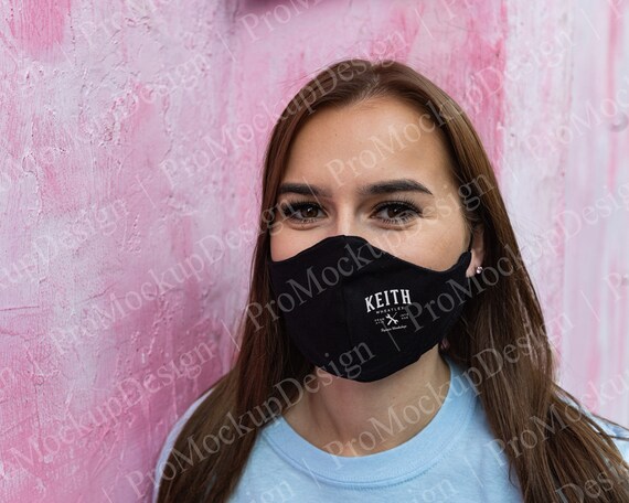 Download Face Cotton Mask Mockup With Girl Lifestyle Model Unisex Etsy PSD Mockup Templates