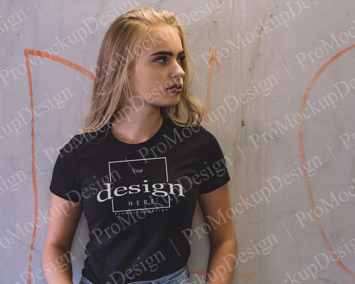 Download Mockup Bella Canvas 6004 black Tshirt with girl model | Etsy