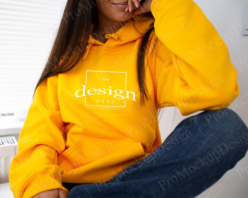Download Mockup Blank Gildan 18500 Gold Hoodie Sweatshirt Mock up ...