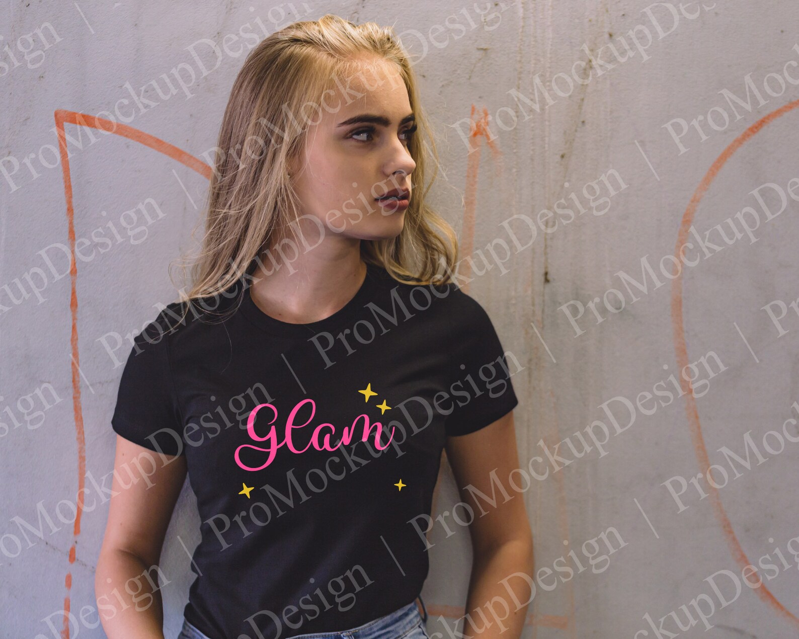 Download Mockup Bella Canvas 6004 black Tshirt with girl model | Etsy