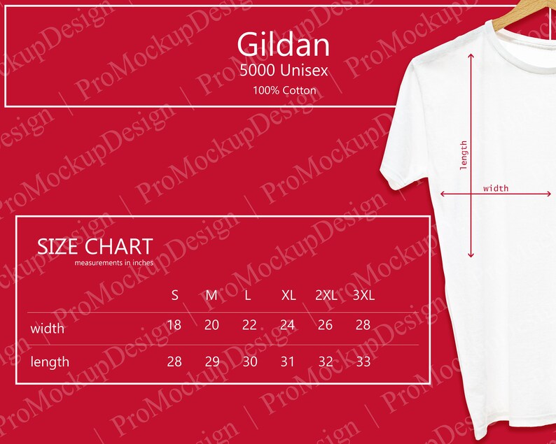 GILDAN 5000 SIZE CHART in Inches and Centimeters Unisex Size - Etsy