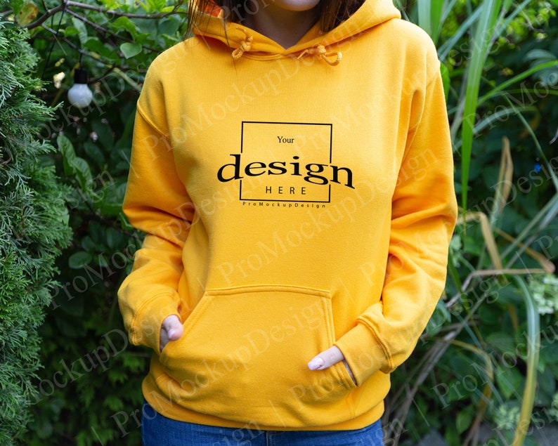 Download Mockup Blank Gildan 18500 Gold Hoodie Sweatshirt Mock up ...