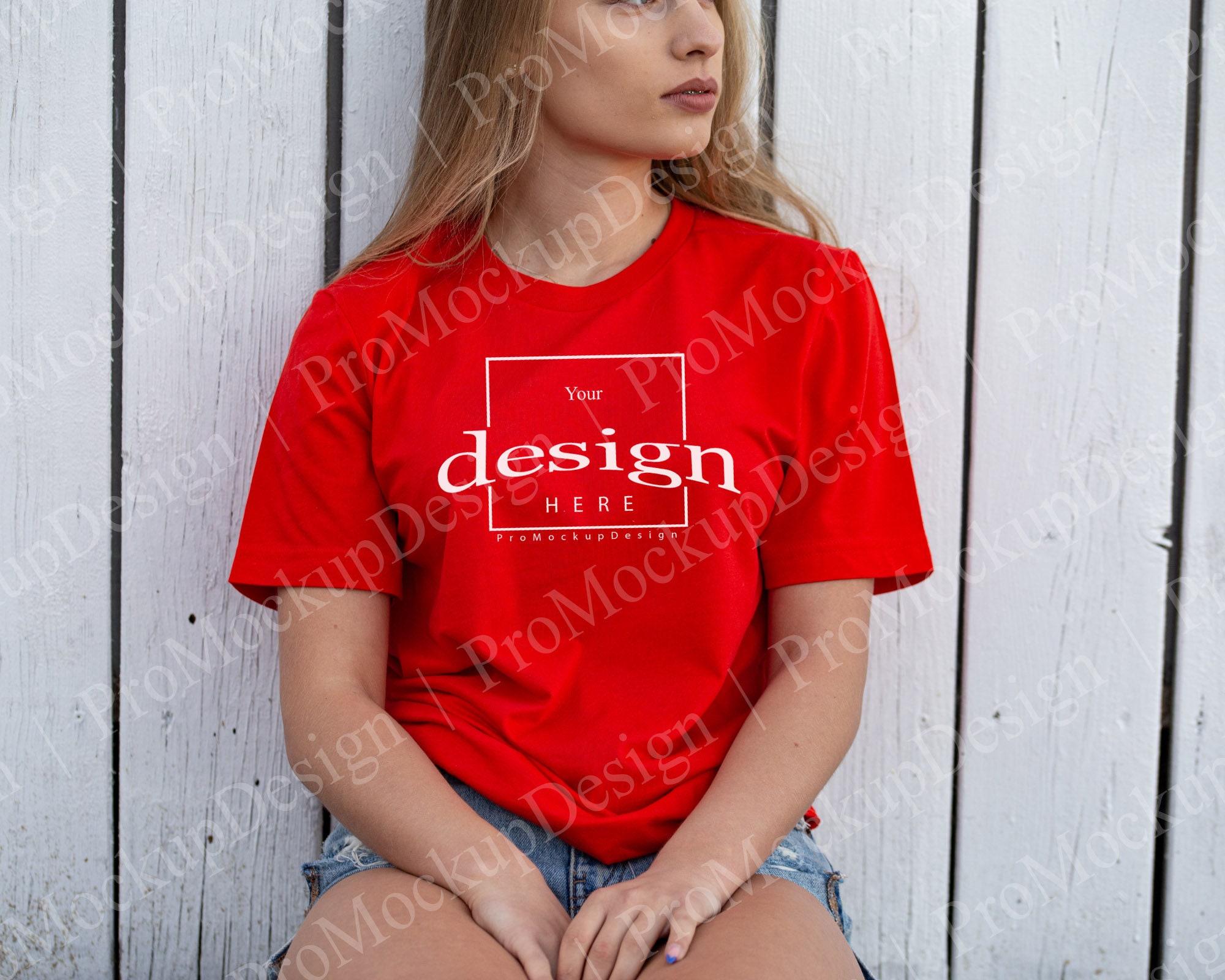 Mockup Bella Canvas 3001 Poppy Red 