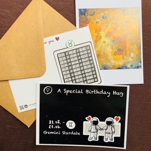 Zodiac Card - Hugonaut, Gemini, Birthday Card, Zwillinge, Geburtstagskarte