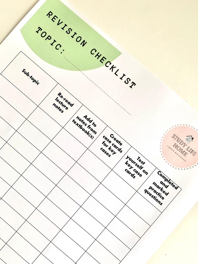 Revision Checklist PDF Study Planner Poster or Folder - Etsy