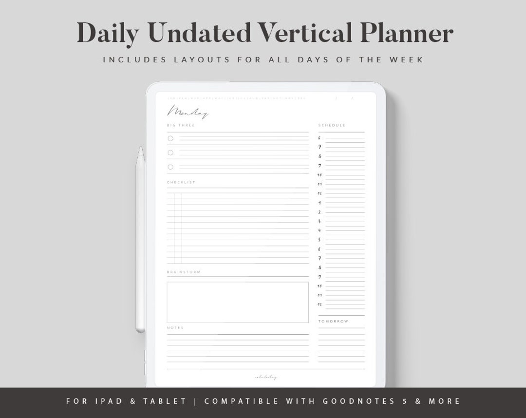 Daily Vertical Planner Insert - Digital + Printable | Undated | Minimal ...