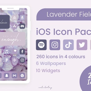 iPhone icon pack | 260 Lavender Field Lilac Purple  | Minimal, Elegant, Aesthetic phone screen | Easy to use | Modern, Feminine iOS15