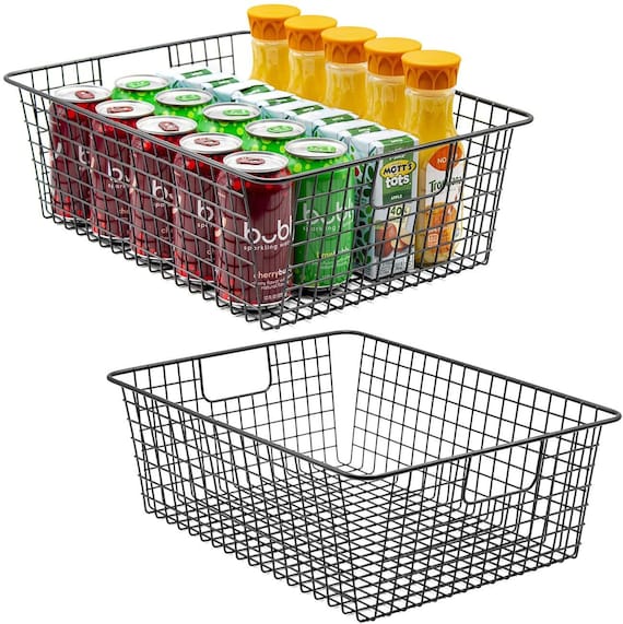 Metal Wire Organizing Bins Baskets with Handles for for Kitchen Bedroom Cabinets Pantry Bathroom Laundry Room Closet Garage 2 Pack Wire Storage Baskets Chrome …
