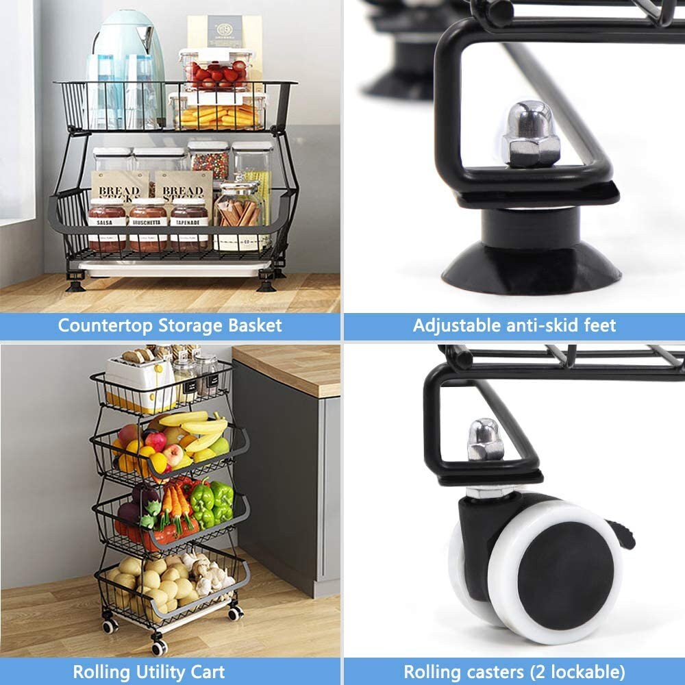 4 cestas de almacenamiento apilables negras de nivel metal | Etsy