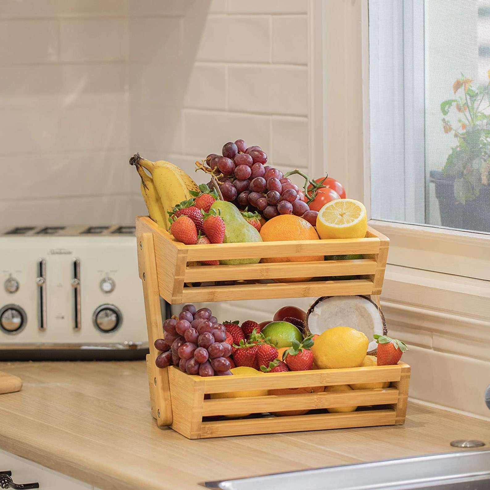 Bamboo Fruit Basket 2 Tier Fruit Stand for Kitchen Countertop Etsy