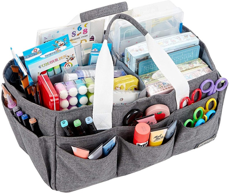 Grey Craft Organizer Tote Bag With Multiple Pockets Storage Etsy