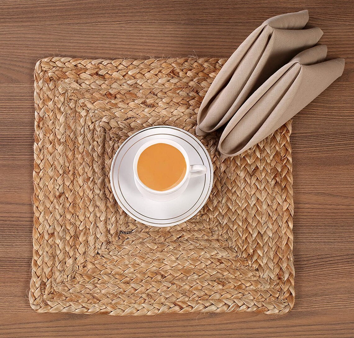 4pcs 14x14 Square Jute Braided Placemats Reversible Jute Etsy