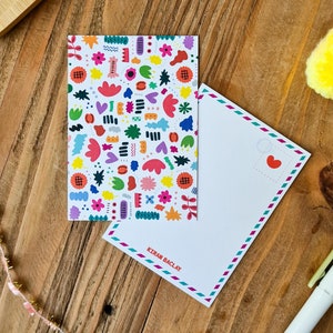 postale illustrée A7 mignonne | postale colorée de motif | Décoration murale imprimée | Impression de carte postale