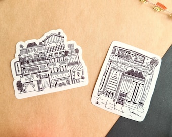 Hong Kong Cafe Shop Front Doodle Sticker Pack | Line Drawing | 2pc Sticker Pack | Clear Sticker Paper