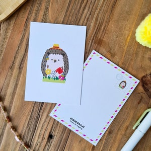 postale A7 de jardinage de hérisson mignon | Décoration murale imprimée | Impression de carte postale