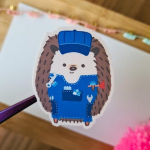 Sticker mignon hérisson plombier | Sticker animal mignon | autocollant de journal | Papeterie mignonne | autocollant découpé | Sticker Hérisson
