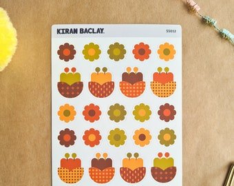 Geometric Inspired Flower Stickers | Geometric Stickers | Autumn Coloured Stickers | Flower Shape Stickers | Matte Stickers