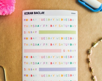 Pastel Weekday Planner Stickers | Days of the Week Stickers | Pastel Colours | Journal Stickers | Matte Stickers