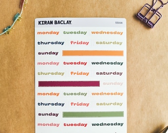 Weekday Planner Stickers | Days of the Week Stickers | Autumn Colours | Journal Stickers | Matte Stickers