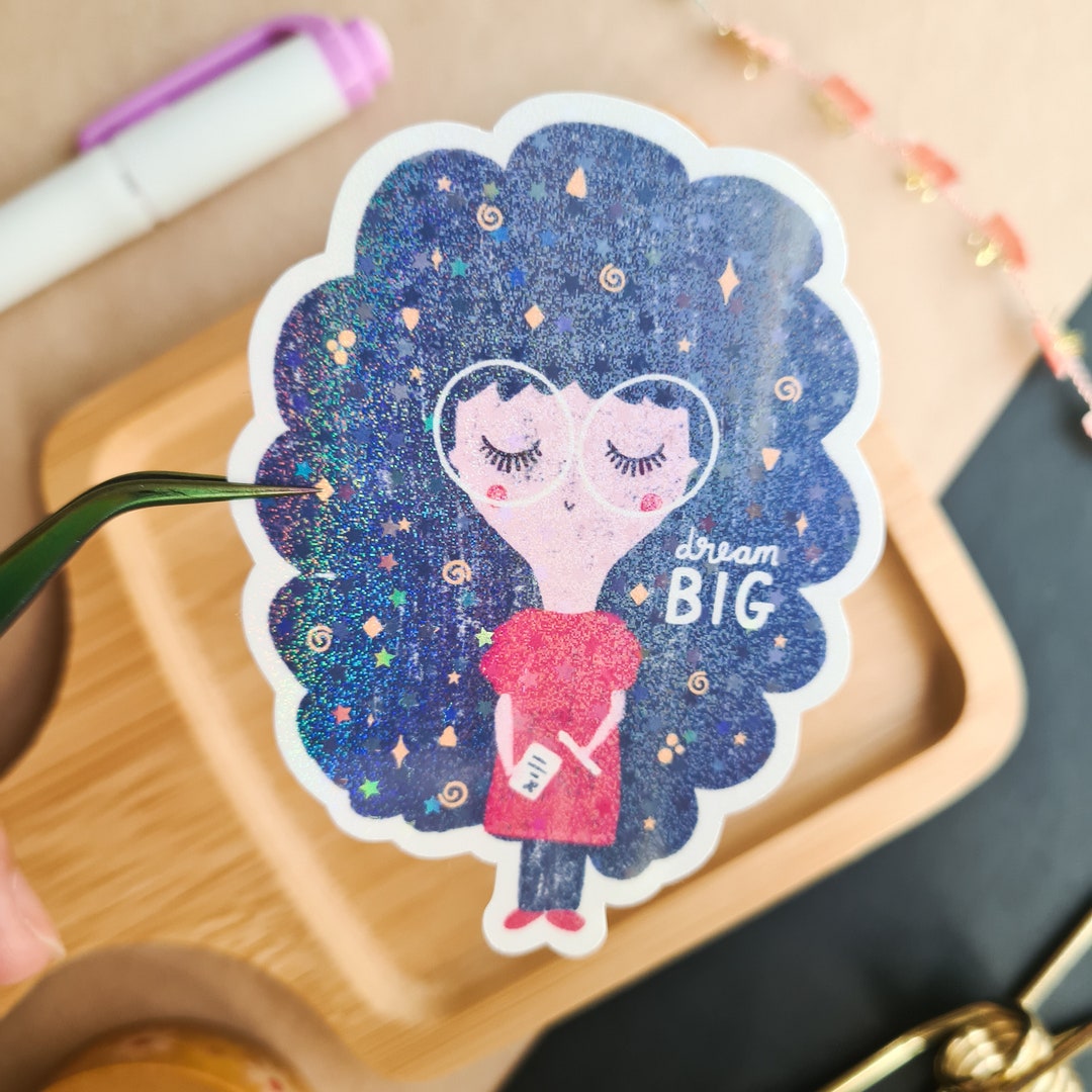 Cute Dream Big Sticker | Curly Hair Girl With Affirmation Sticker ...