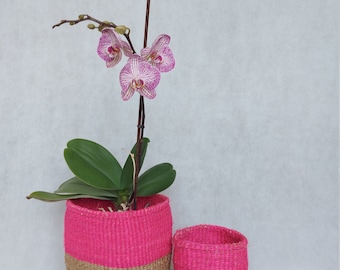 Fuchsia & Brown Dual Tone Handcrafted Sisal baskets/Mother's Day Gift