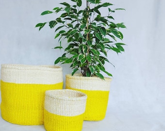 Yellow & white Dual Tone Handcrafted Sisal baskets/Mother's Day