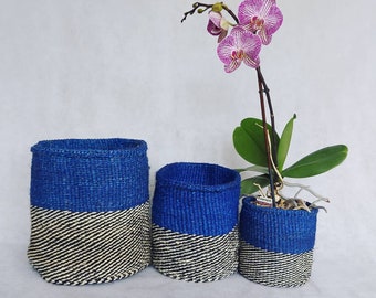 Royal Blue & mix white Dual Tone Handcrafted Sisal baskets