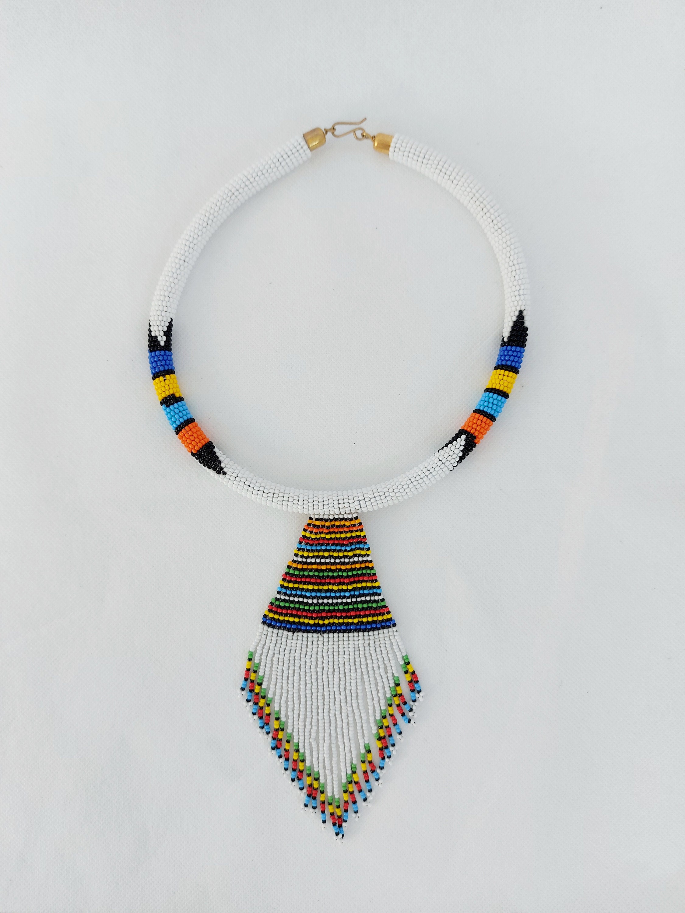 White Kenyan Beaded Women Necklace Glass Beads Elegant Zulu | Etsy