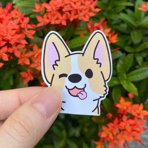Pegatina Happy Corgi, pegatina Corgi, pegatina brillante