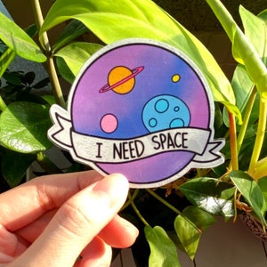 Ik heb ruimtesticker nodig, ruimtesticker, Galaxy sticker, transparante sticker, glanzende sticker, laptopsticker, dagboeksticker, leuke sticker