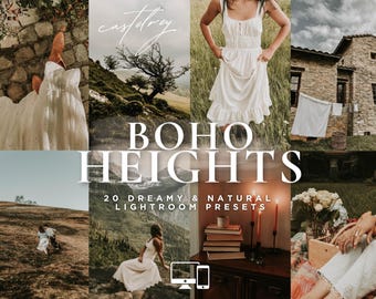 20 Boho Heights Lightroom Presets | Sage Green & Creamy Tones | Romantic Cottagecore | Mobile and Desktop
