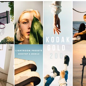 May include: A collage of lifestyle images. Includes a basketball hoop, a person with a leaf, a hand with text "KODAK GOLD 200", a person sitting on a pier, a person on stairs, and architectural details. The images have a warm, vintage aesthetic.