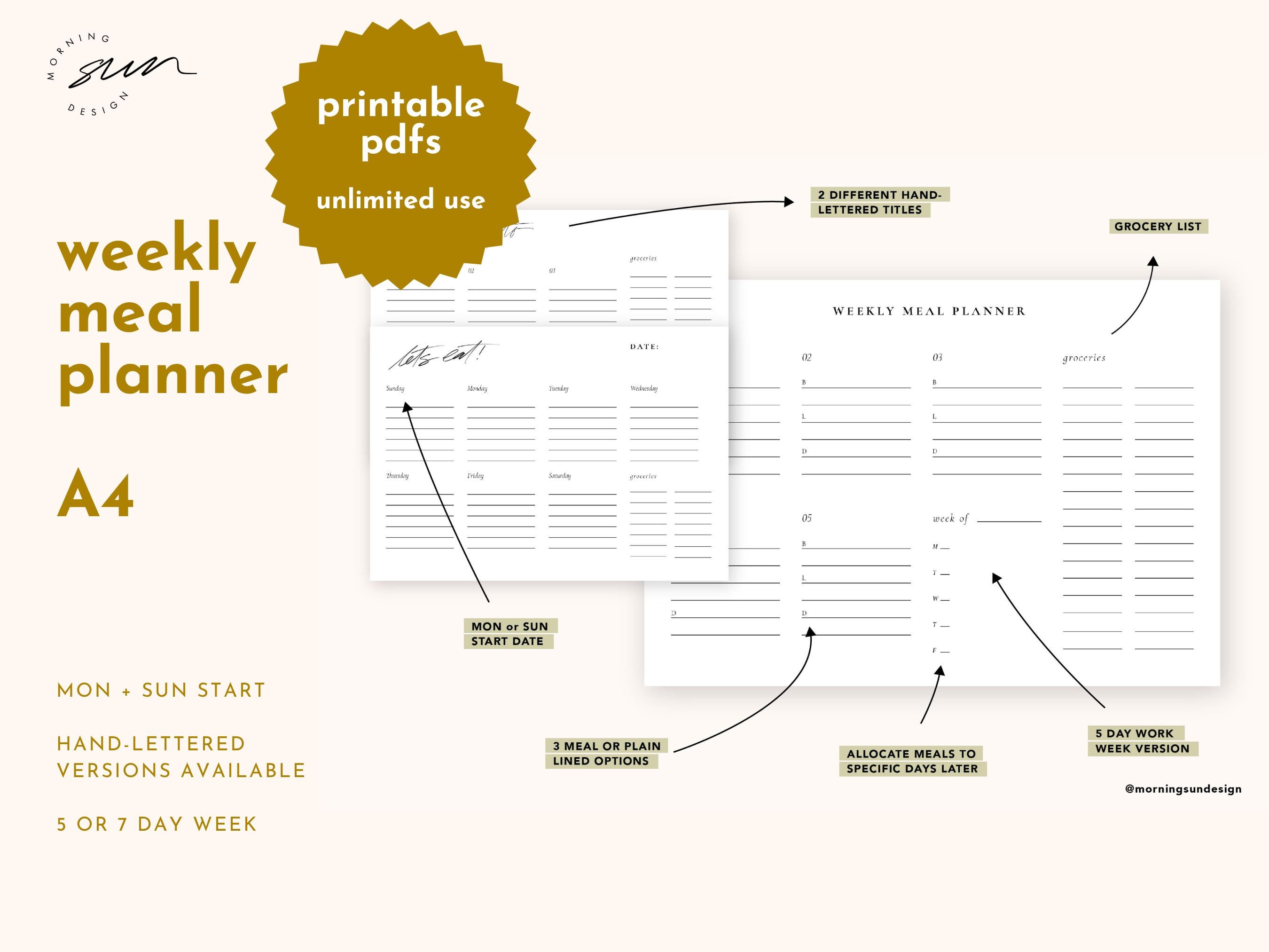 Weekly Meal Planner Printable | A4 Instant Download Minimalist ...