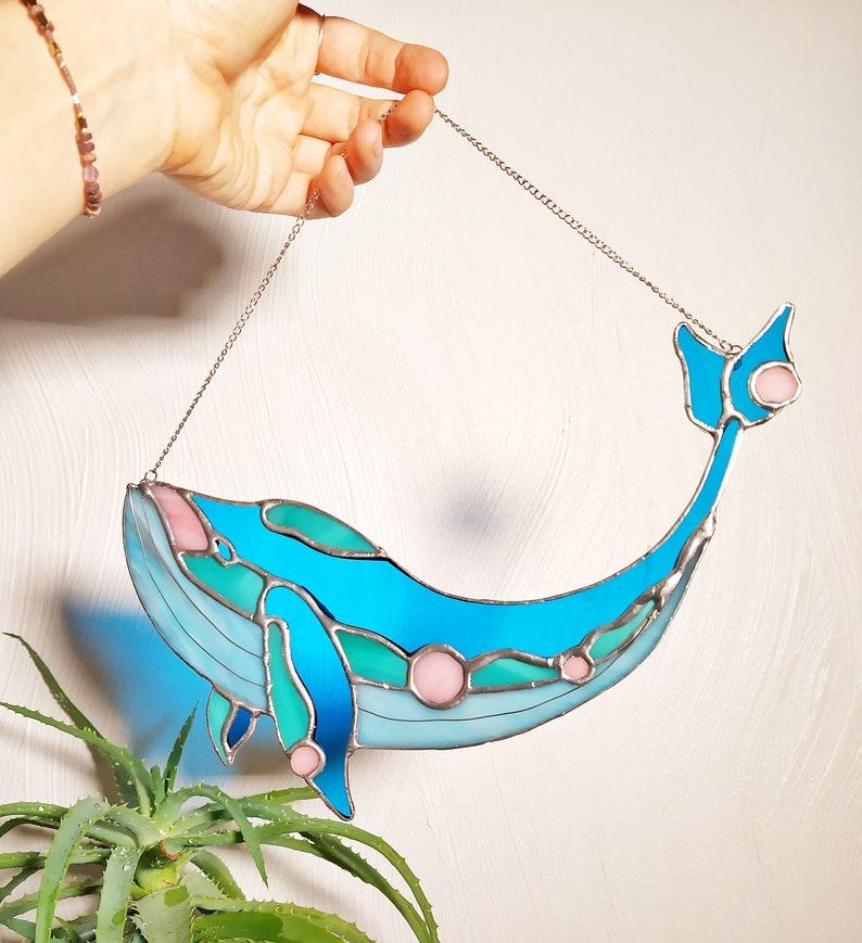 Ocean Whale Stain Glass Art Glass Whale Suncatcher Art Etsy UK