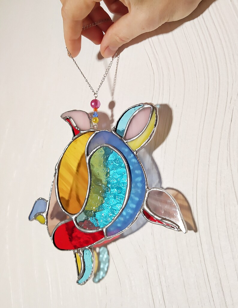 Stained Glass Sea Turtle Art Glass Turtle Suncatcher Etsy