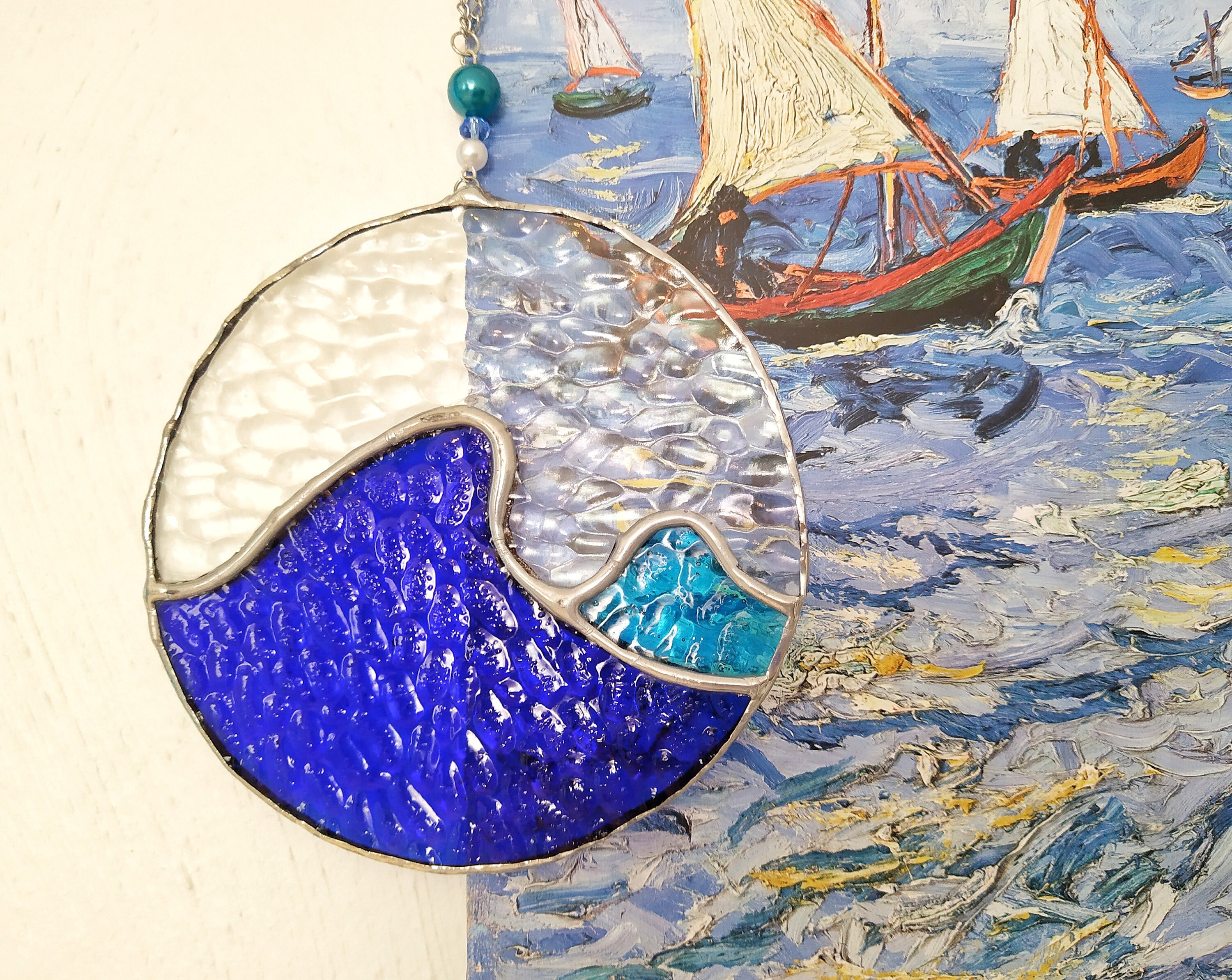 Stained Glass Ocean Waves Art Glass Waves Suncatcher | Etsy