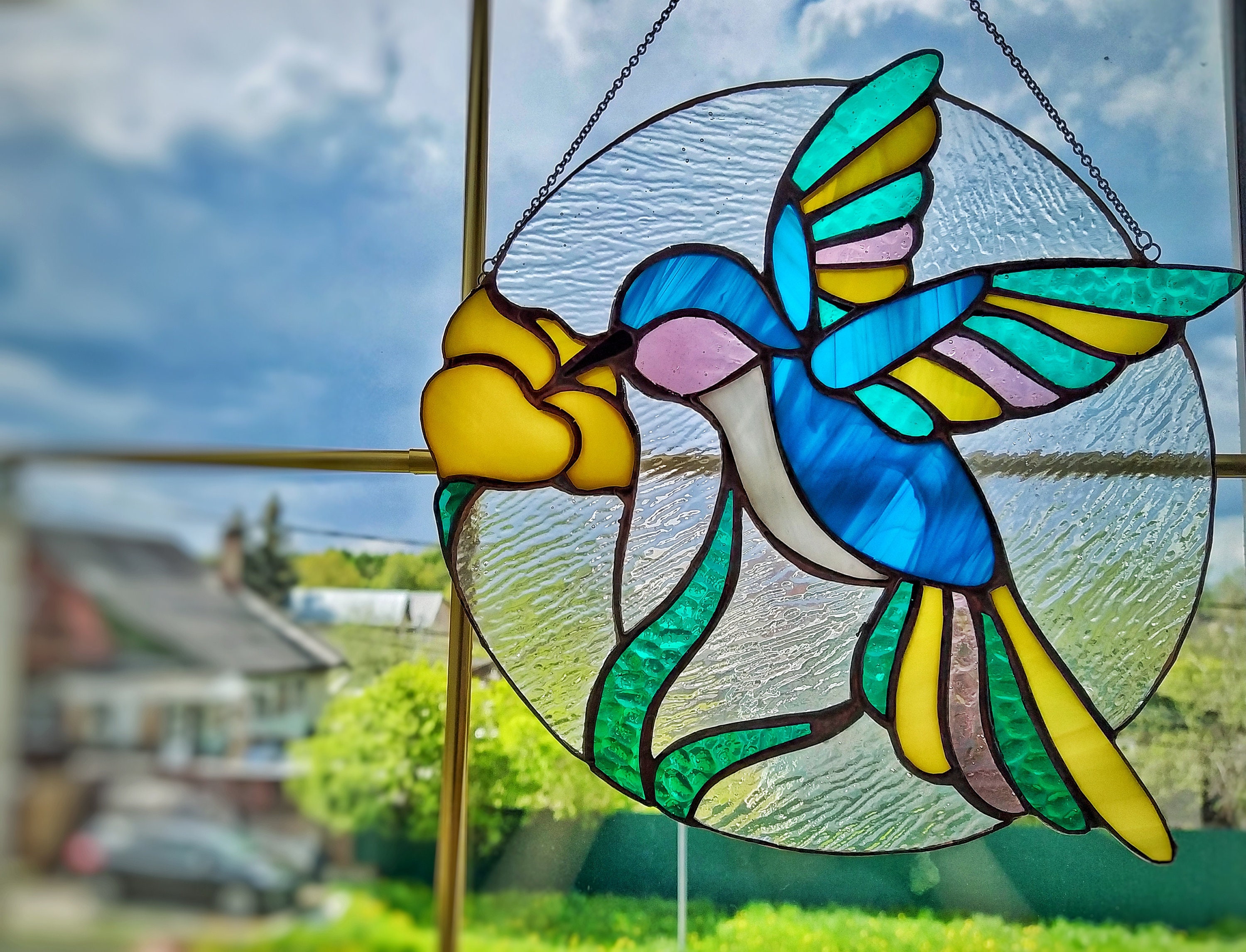 Hummingbird Stained Glass Window Hanging Decoration Etsy