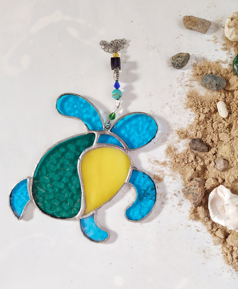 Stained Glass Sea Turtle Art Glass Turtle Suncatcher Etsy
