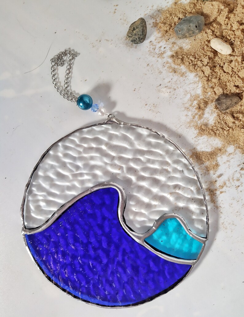 Stained Glass Ocean Waves Art Glass Waves Suncatcher | Etsy