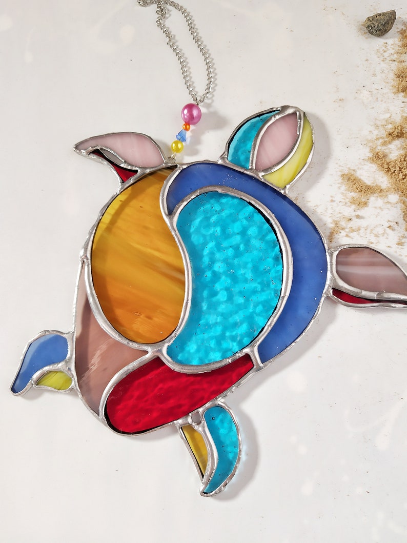 Stained Glass Sea Turtle Art Glass Turtle Suncatcher Etsy
